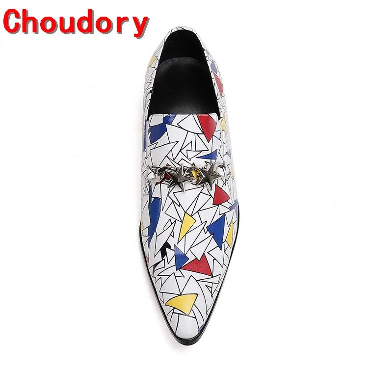 Мужские туфли с острым носком Choudory без шнуровки принтом на плоской подошве