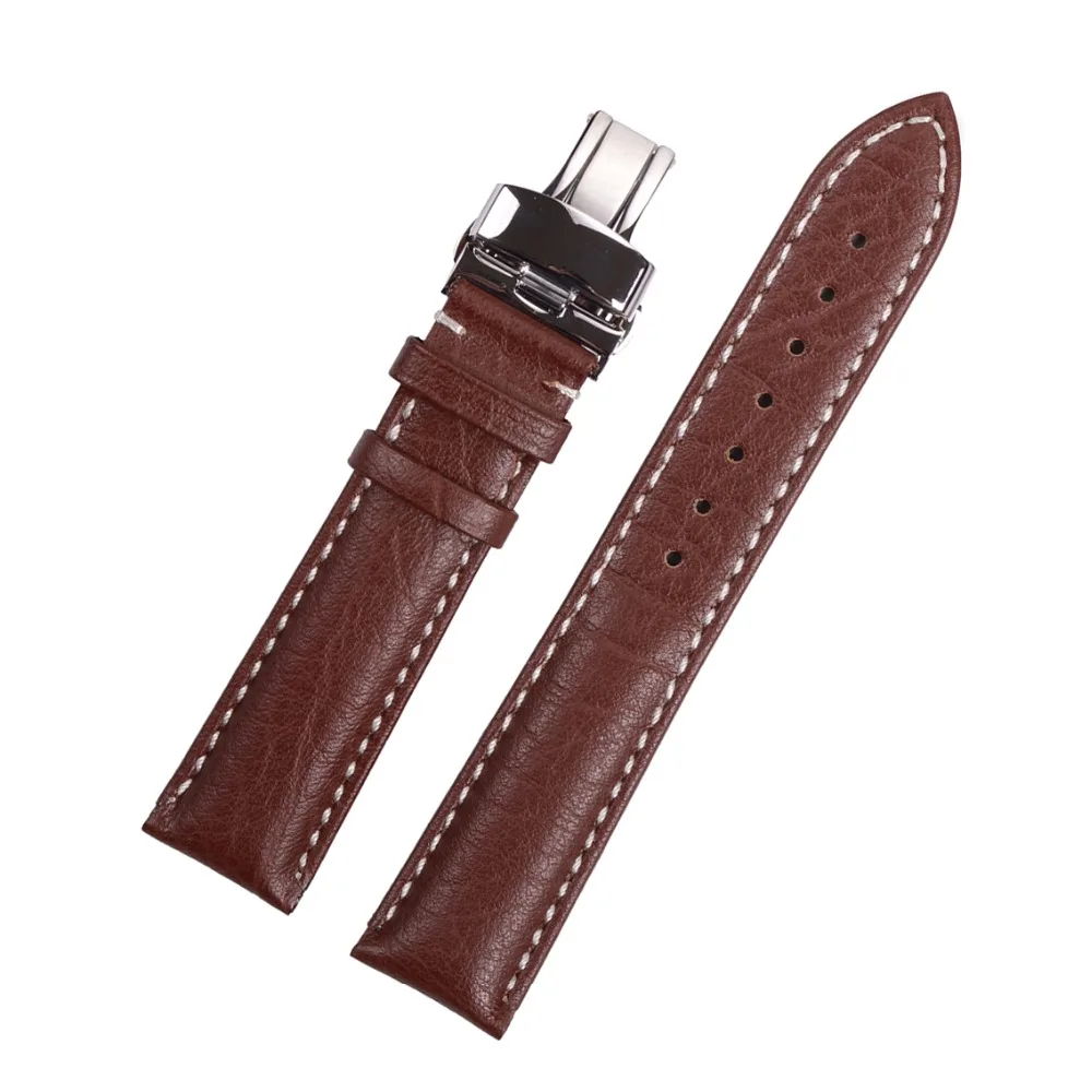 

EACHE Brown Black Butterfly Buckle Deployment Buckle Watchband Genuine Calfskin Watch Straps Men Women18mm20mm 22mm