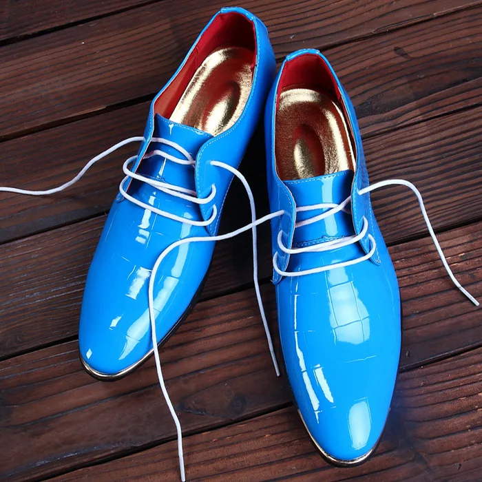 2018 new fashion high quality Casual men shoes leather shiny patent lace up dress point | Обувь