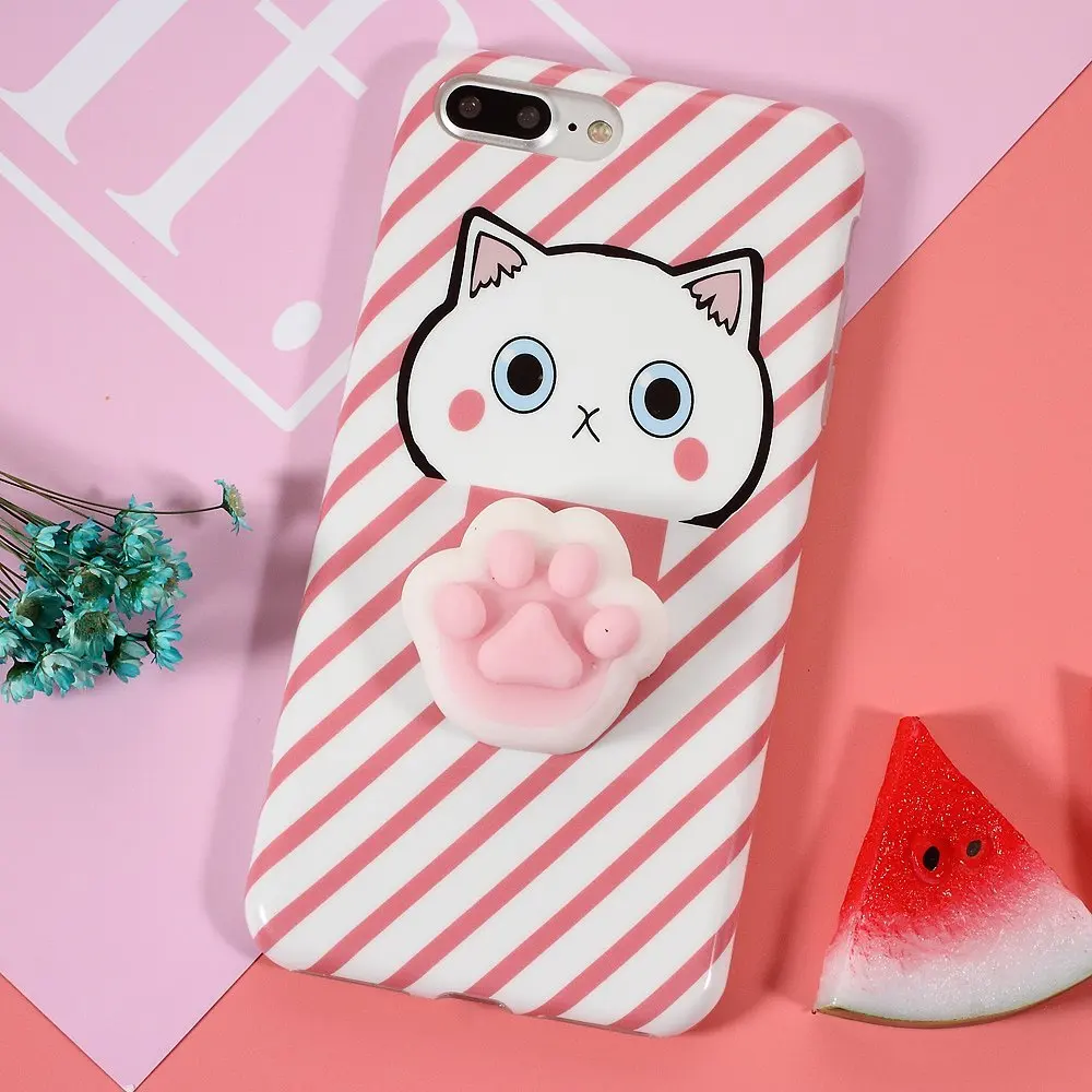 Мягкий чехол 3D кошачья лапа для iphone 6 S милый 6S Plus Модный Полосатый Узор мультяшный