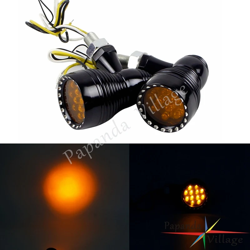 

12V Black Aluminum Motorcycle 10mm bolt LED Turn Signal Indicator Lamp Amber Light for Harley Honda Bobber Cafe Racer
