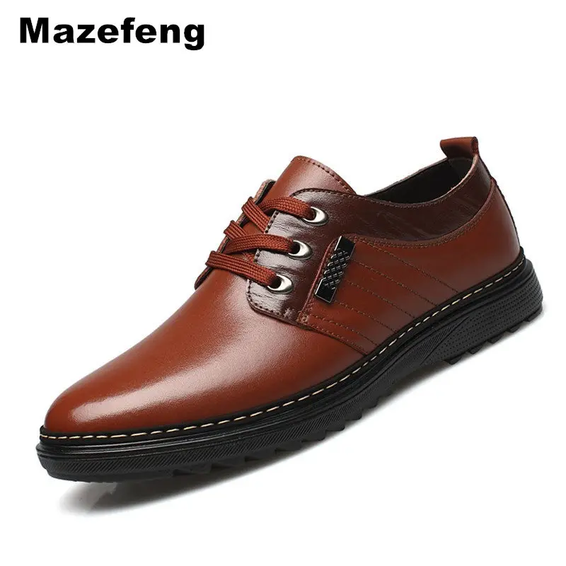 Mazefeng/Мужские модельные туфли; сезон весна-осень; модная мужская обувь; однотонная мужская повседневная обувь; деловая обувь из искусственной кожи на шнуровке с круглым носком и нескользящей подошвой