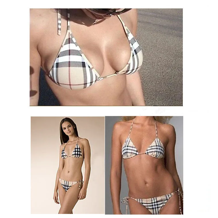 Fashion Brand Swimwear Triangle Bandage Swimsuit Sexy Plaid Bikini Top Push Up Classic High Waist Bathing suits Bottom Thin New |