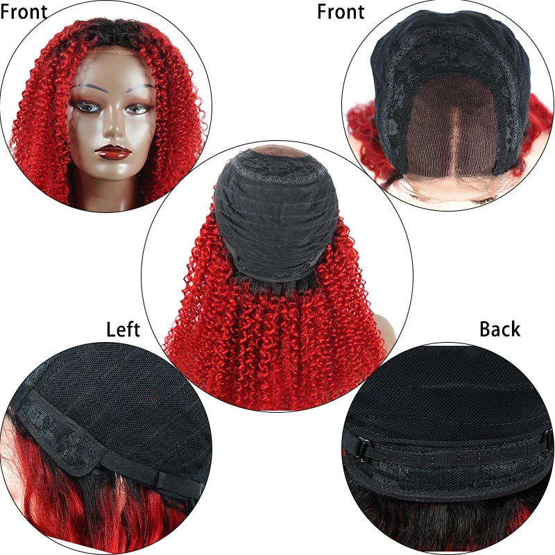 Kiss Mee T1B Red Lace Front Wig Curly Human Hair Laced Remy Dark Root Ombre Brazilian Kinky For Black Women | Шиньоны и парики