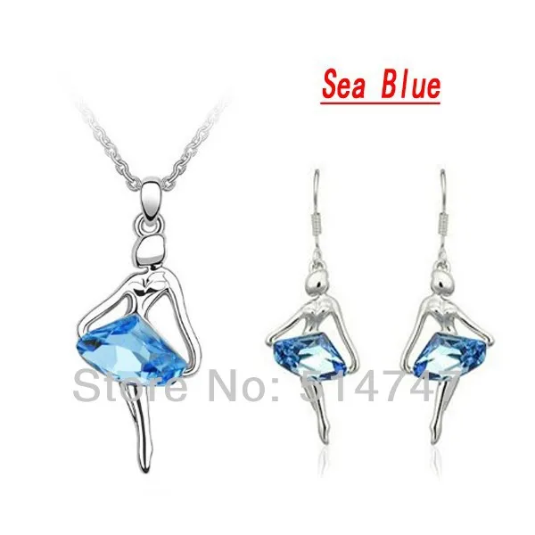 Fashion 18k White Gold Plated Ballet Girl Angel Earrings Necklace Jewelry Sets Austria Crystal Free shipping JS137 | Украшения и