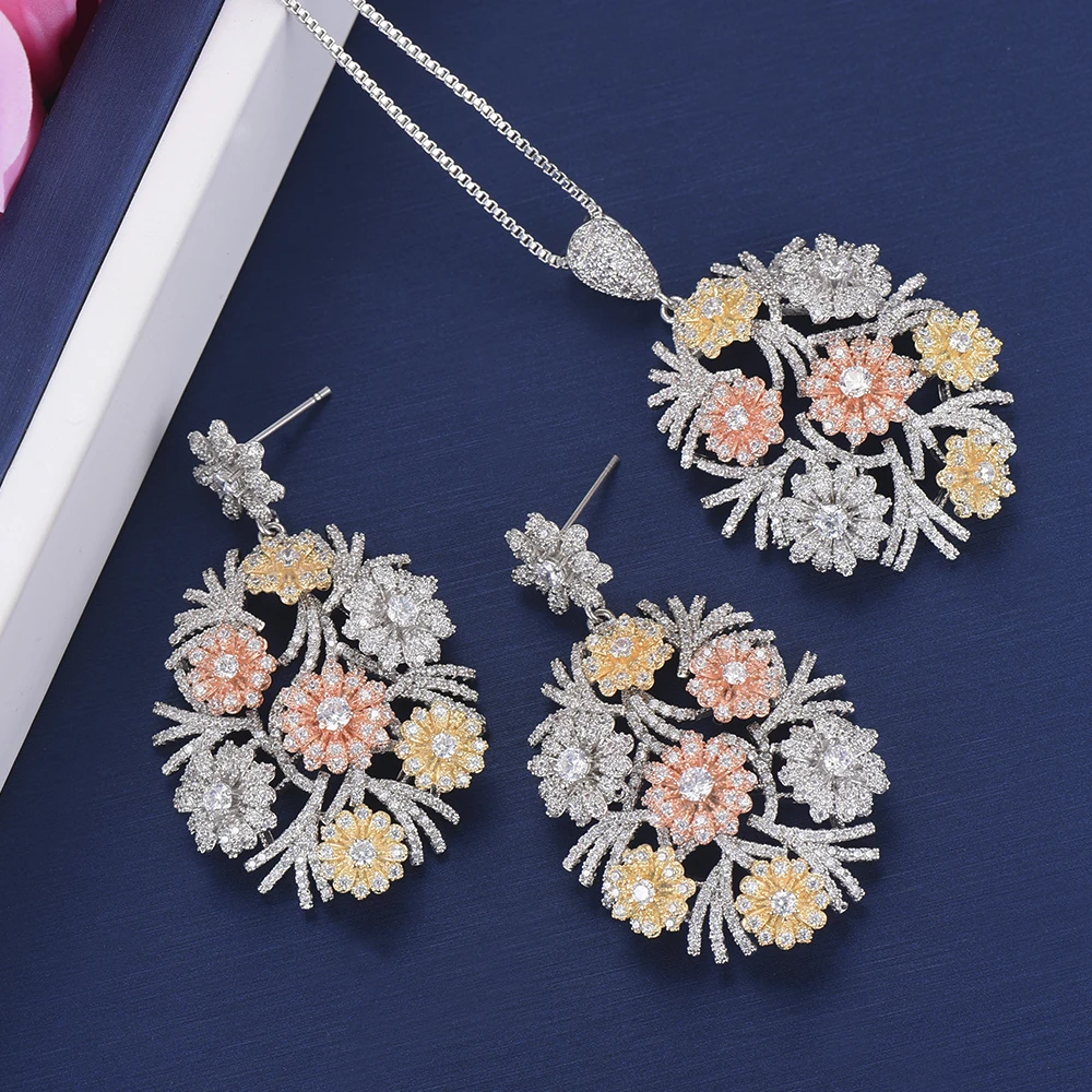 Модный Бохо цветочное колье ожерелье серьги с большой подвеской Ювелирные