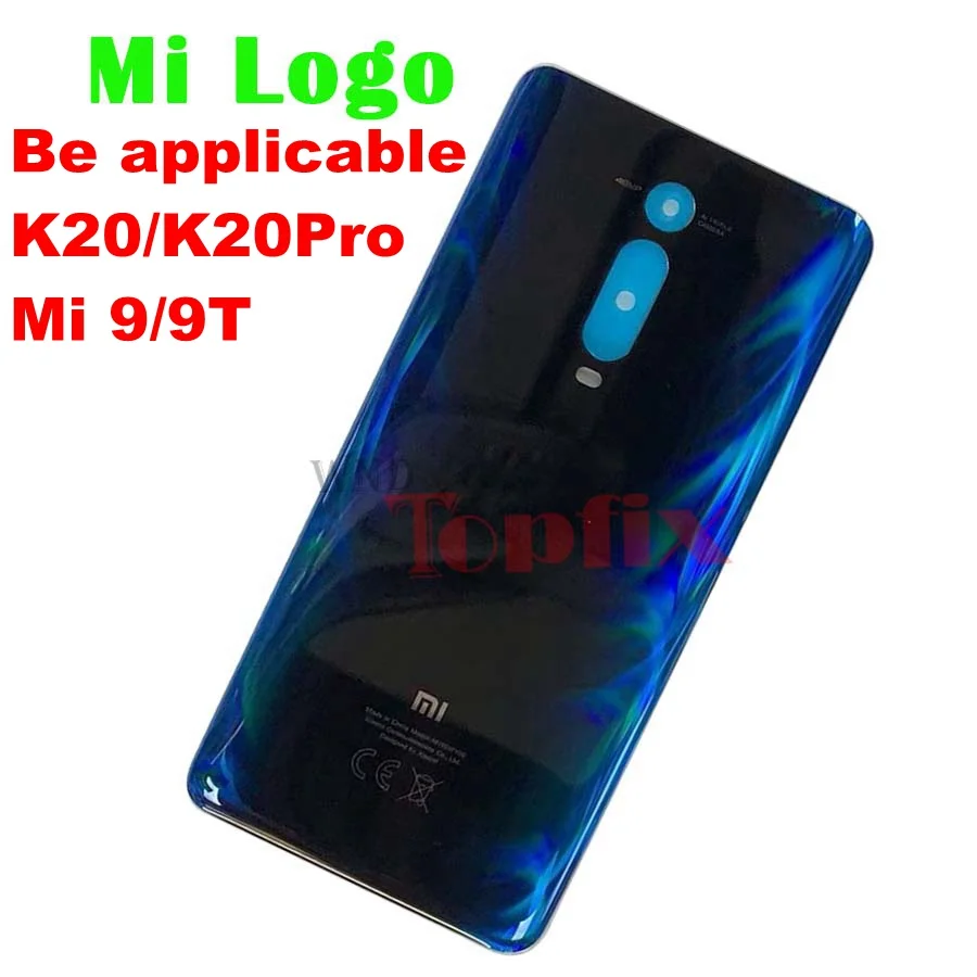 Mi logo Blue Чехол для батареи Red mi K20 Pro, Задняя стеклянная панель, чехол для задней двери для Xiaomi mi 9T Pro, чехол для батареи, задняя крышка с линзой - Цвет: Mi logo Blue