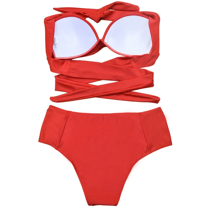 Folok Sexy High Waist Bikini Set Swimwear Women Swimsuit Push Up Womens Bikini Halter Top Bathing Suit Beachwear Biquini