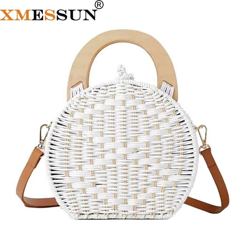 XMESSUN 2020 Женская круглая пляжная маленькая сумка мессенджер из ротанга на одно
