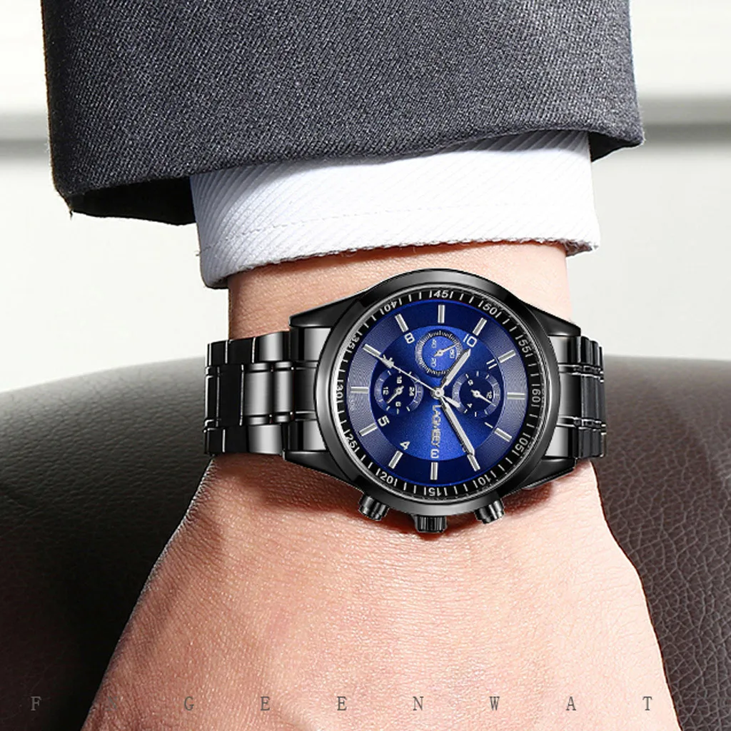 Мужские часы с тремя циферблатами и ремешком из нержавеющей стали светящиеся