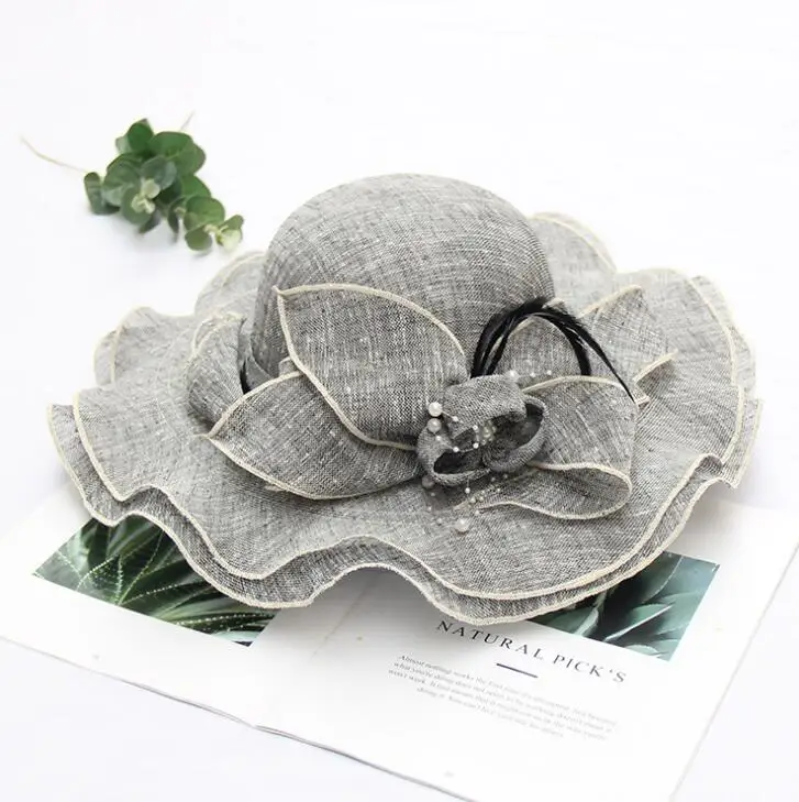 dark Grey Новинка, женская шляпа с цветочным рисунком, Кентукки Дерби, с широкими полями, шляпа от солнца, для свадьбы, церкви, моря, пляжа, шляпы для женщин, флоппи, женская шляпа H3 - Цвет: dark Grey