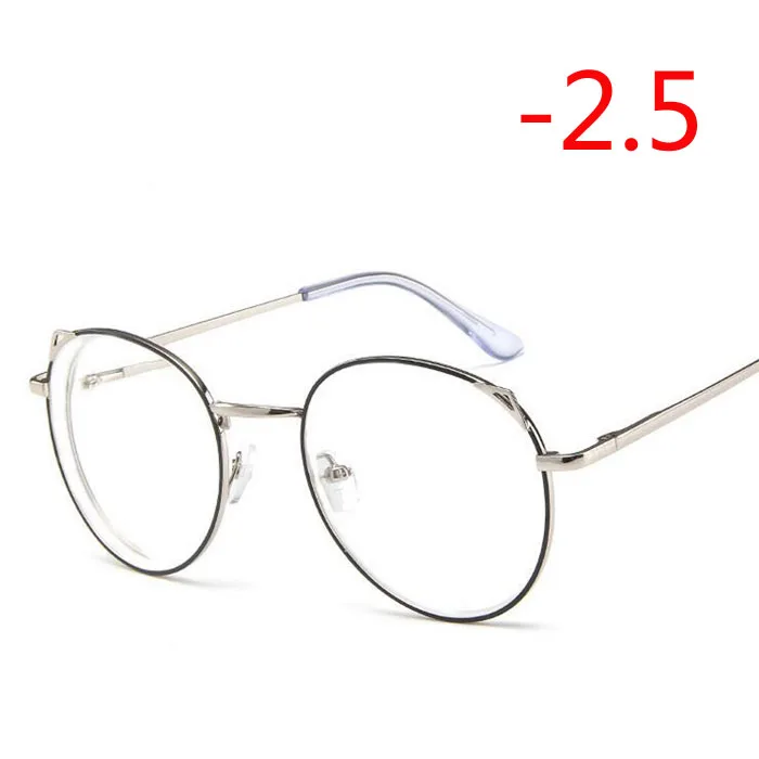 Myopia 250 Для женщин в ретро-стиле с украшением в виде кошачьих ушек готовой близорукость очки металлический каркас овальной формы с короткими зрения глаз-1,0-1,5-2,0-2,5-3,0-3,5-4,0 - Цвет оправы: Myopia 250