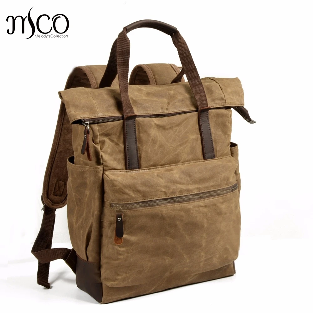 

Men's Large Capacity Waterproof Travel Backpacks Canvas Leather Daypacks Vintage Women Rucksack Teeanger School Bag