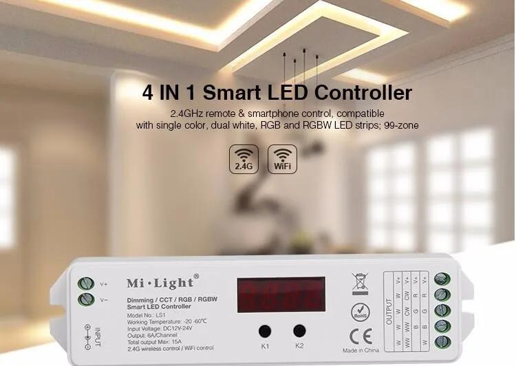 DC12V 24V Mi.Light LS1 4 в 1 умный светодиодный контроллер 15A 2 4G Беспроводное управление для