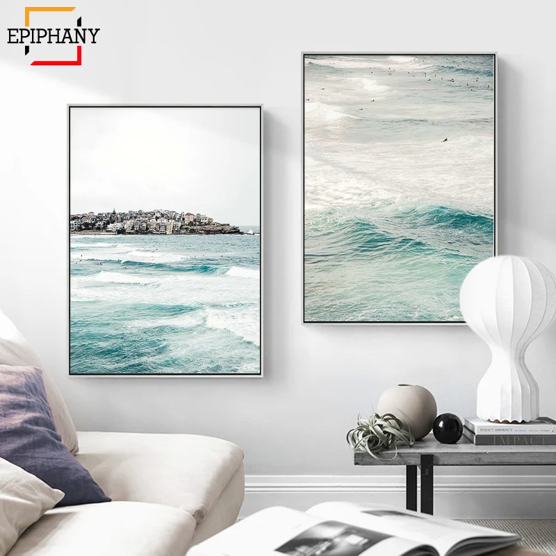 Modern Wall Art Canvas Painting Sea Beach Landscape Pink Palm Trees Minimalist Posters and Prints Pictures for Living Room|Рисование и