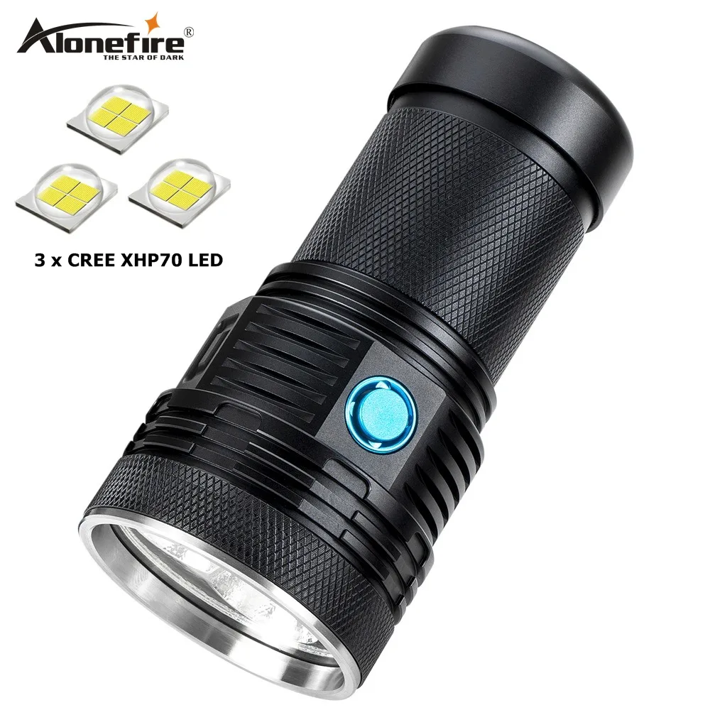 AloneFire Super bright XHP70 60W most powerful led flashlight 13000lm high power rechargeable led flash light lanterns camping