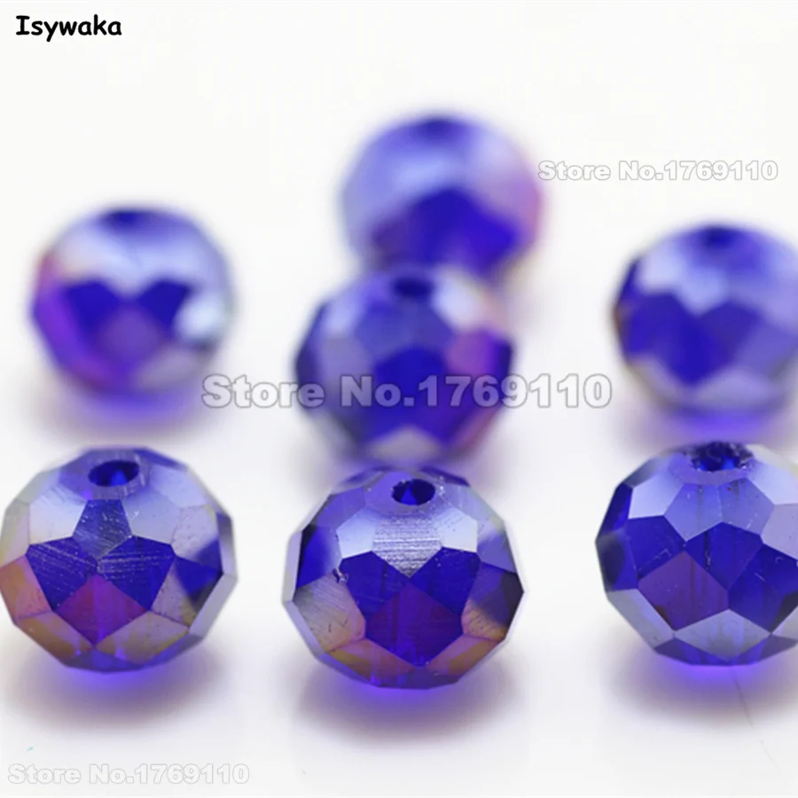 

Isywaka Deep Blue AB Color 8*10mm 70pcs Rondelle Austria faceted Crystal Glass Bead Loose Spacer Round Beads for DIY Making