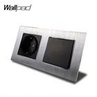 Металлический ЕС 1 Gang светильник выключатель и розетка Wallpad 156*86 мм атласная Панель 16A Schuko EU Мощность розетка 2 позиционный переключатель с зажимы для крепления