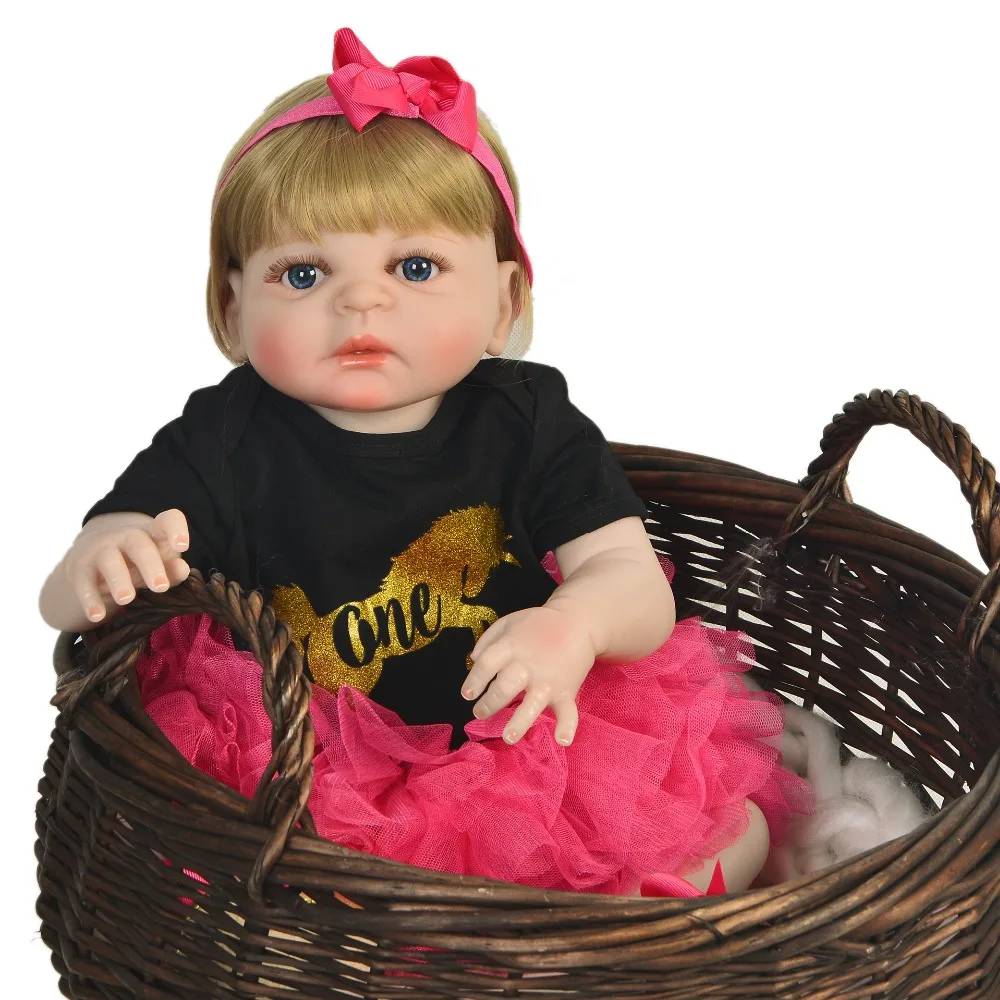 2019 new Reborn dolls full body silicone reborn babies red dress blond hair beautiful girl bebe alive bonecas kids gift | Игрушки и