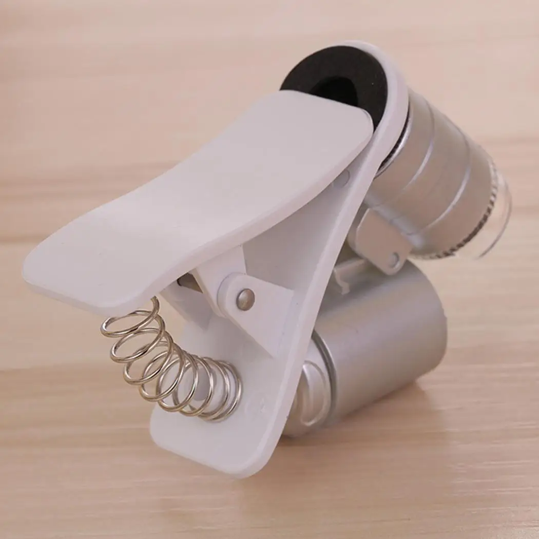 60X мобильный телефон камера Светодиодный УФ клип Серебряная Лупа 3 x LR Кнопка