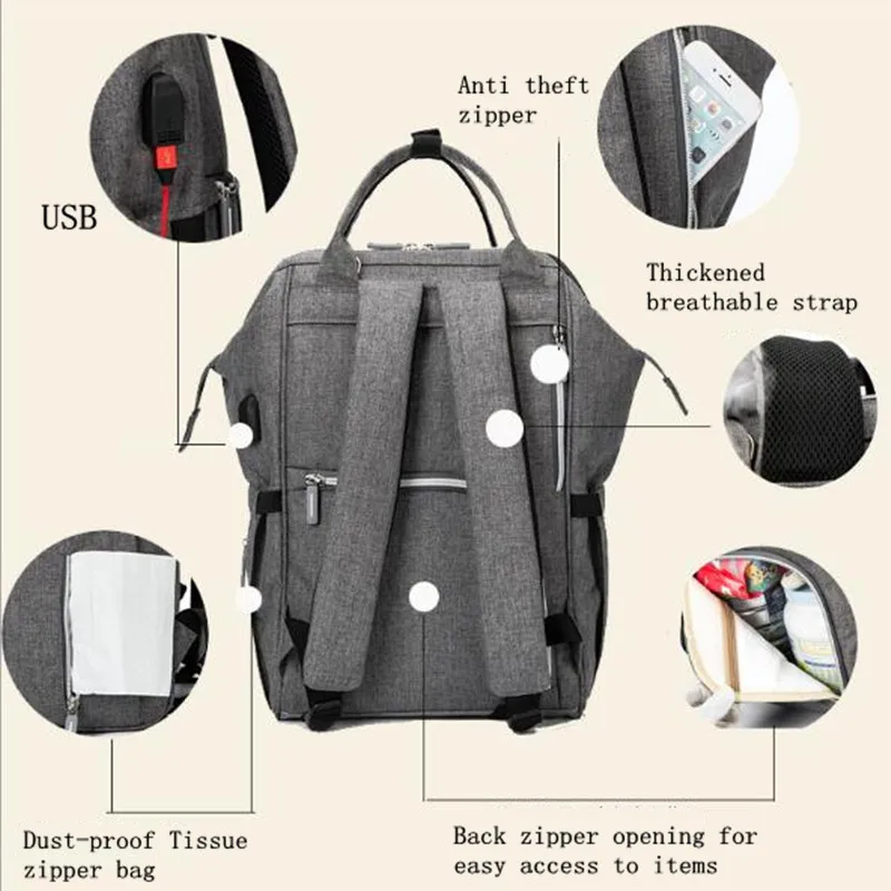 Baby Diaper Bag Multifunctional and Large Capacity Maternity Mommy Bags Waterproof USB charging Backpack Outdoor Travel Portable |