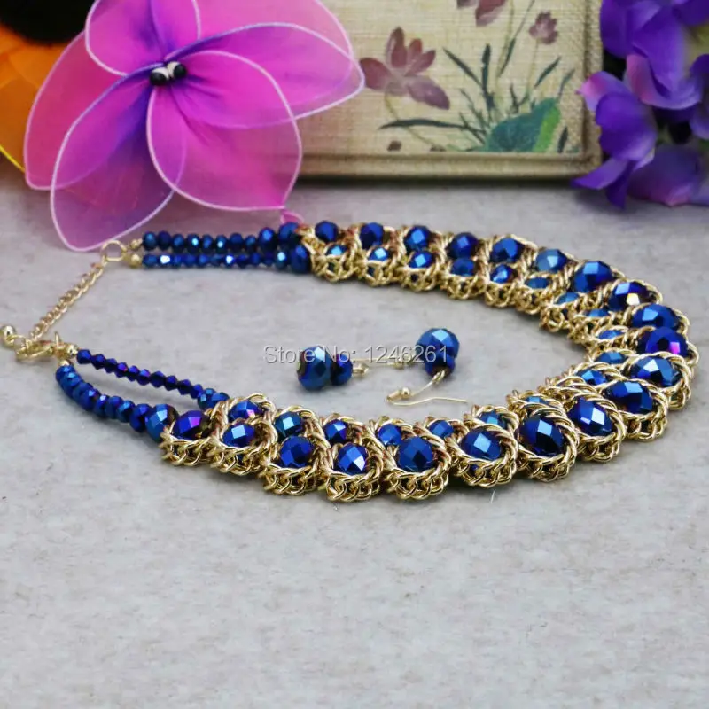 Special Offer Navy Blue Crystal Glass Beads Wholesale Necklaces&ampEarrings Sets Christmas Gifts For Women Girls DIY Jewelry Making |