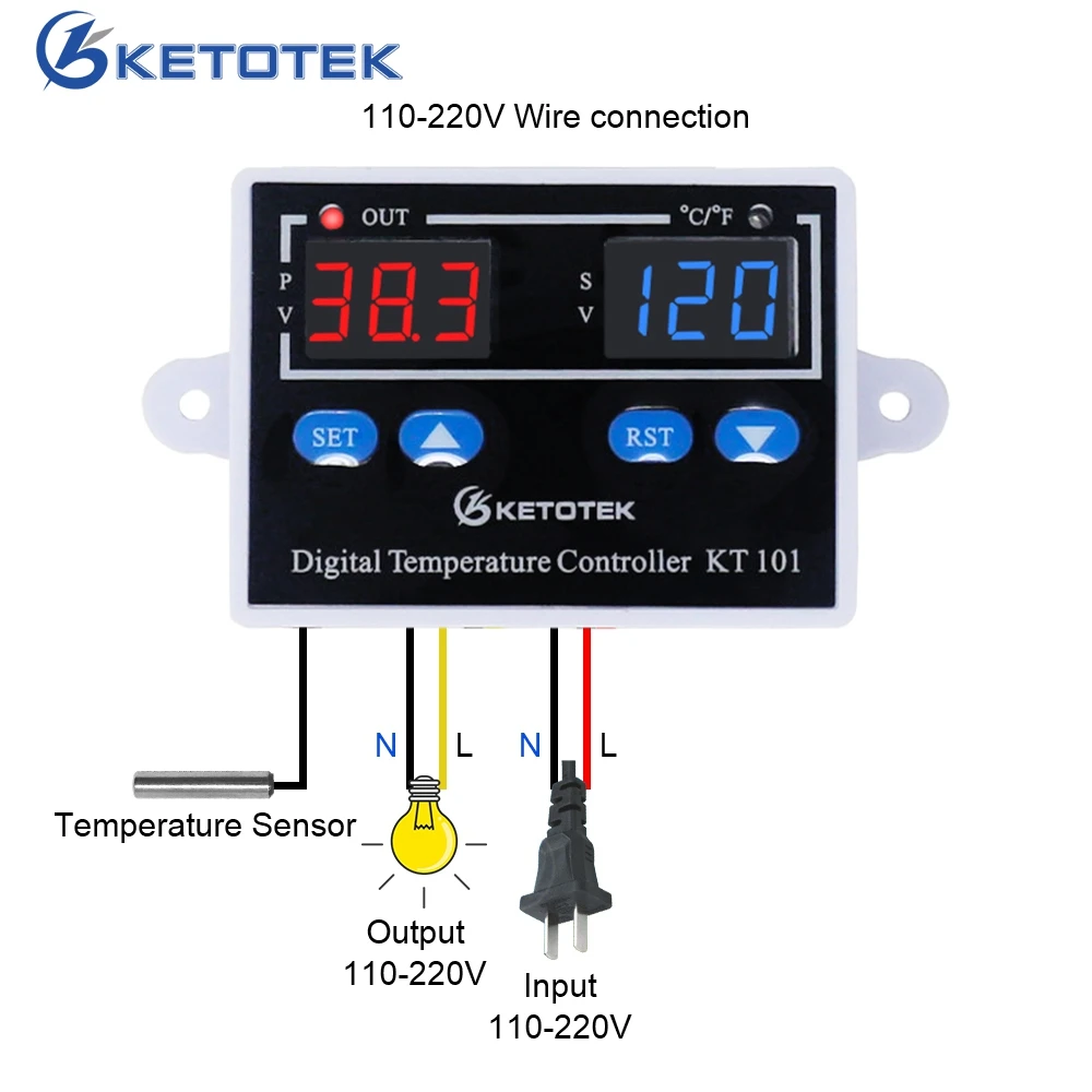 KT101 C/F цифровой термостат регулятор температуры 10A прямой выход инкубатор для яиц