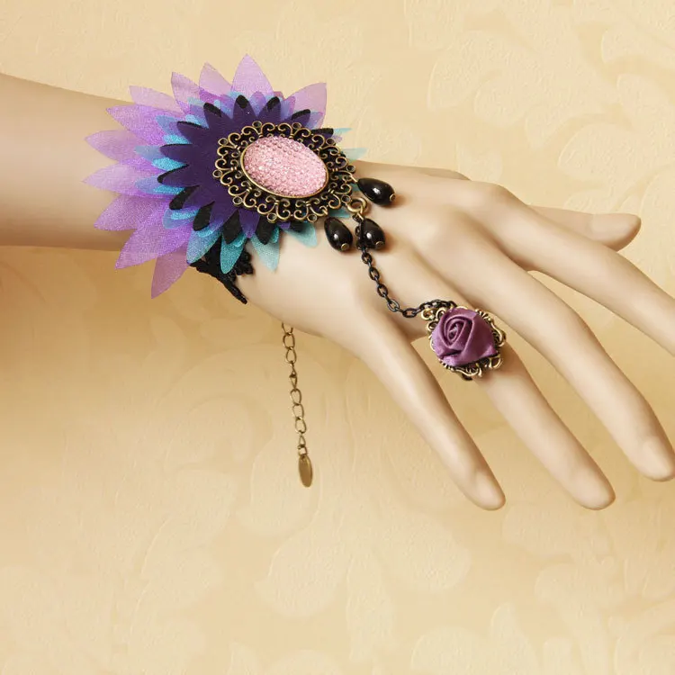 Модный DIY светло фиолетовый Винтажный кружевной браслет в готическом стиле