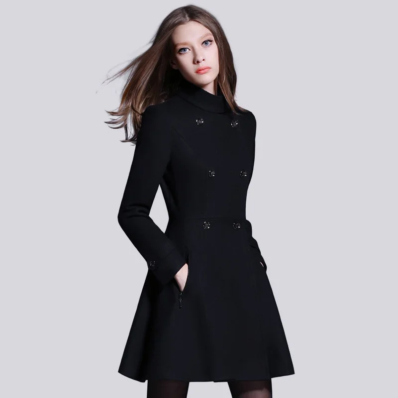 Двубортная зимняя куртка 2021 Модная приталенная британская Женская шерстяная