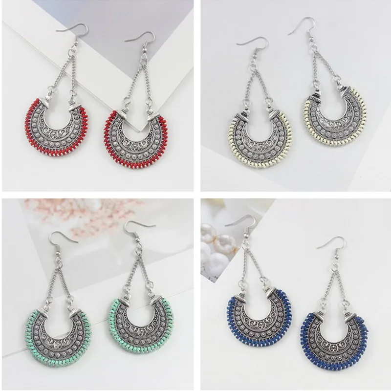 Полумесяц формы Ретро пустотелые фигурки Тотем серьга Подвеска Цветок цветная