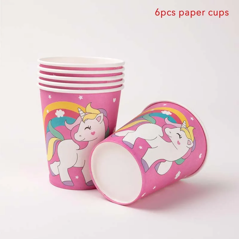 Unicorn paper cups Одноразовая посуда для вечеринок с единорогом, радужная тарелка с единорогом, бумажные салфетки с рисунком лошади, украшение для детской вечеринки на день рождения - Цвет: Unicorn paper cups