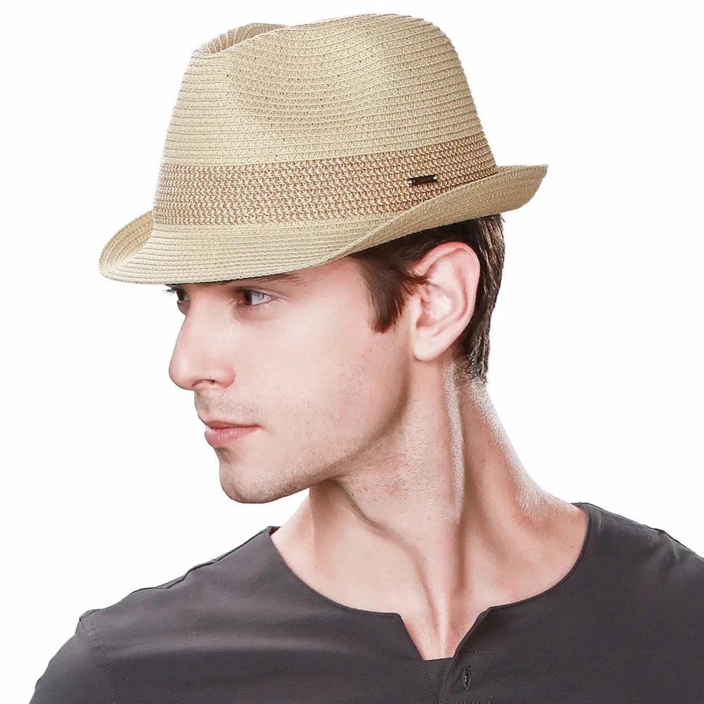 FANCET летние женские мужские соломенные шляпы Fedoras короткий край регулируемые Упакованные мягкие повседневные Трилби Соломенная Панама шляпы от солнца 16010
