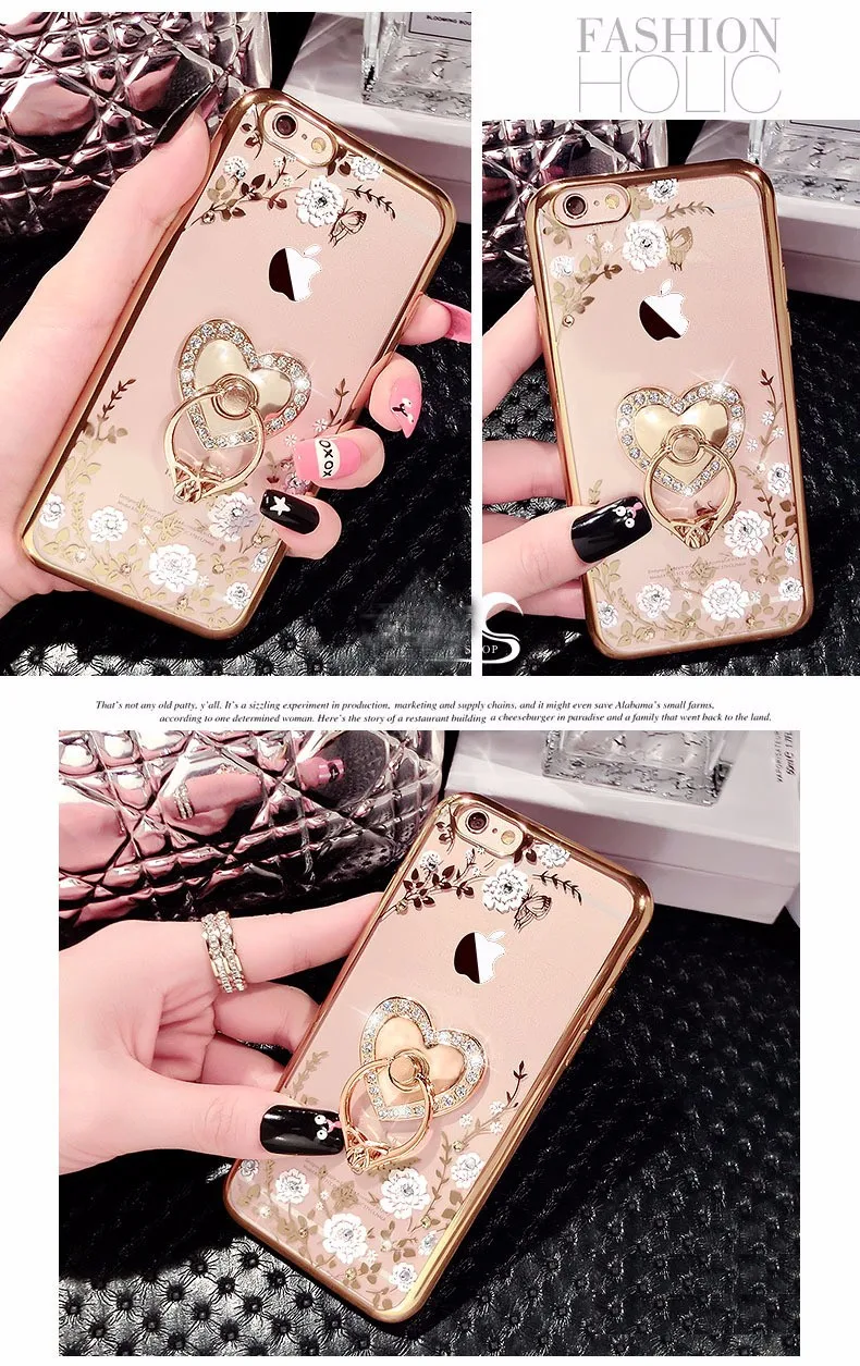 Kerzzil Bling Diamond цветочный держатель чехол для телефона для iPhone 7 6 6S Plus мягкий TPU прозрачный чехол для iPhone X XR XS Max 8 7 Plus 5 SE