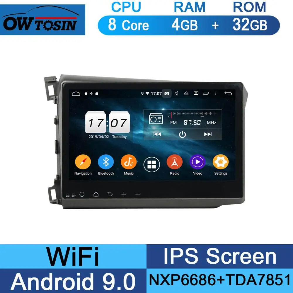 32G 10," ips 8 Core 4G+ 64G Android 9,0 Автомобильный мультимедийный dvd-плеер gps радио для Honda Civic 2011 2012 2013 DSP CarPlay - Цвет: 32G