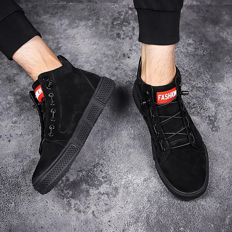 Men Lace Up high top Flats Shoes genuine Leather Casual Men's lace up fashion breathable Vulcanize sneakers Walking | Обувь