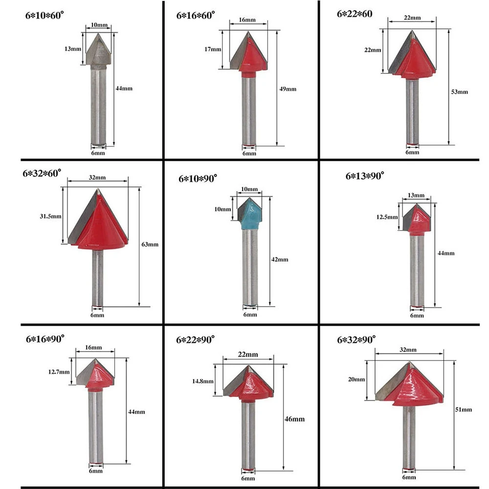 

1Pcs Mill Tungsten Steel Woodworking Milling Cutter V Bit CNC Solid Carbide End 3D Wood Router Bit 60 90 120 150 Degrees 6mm