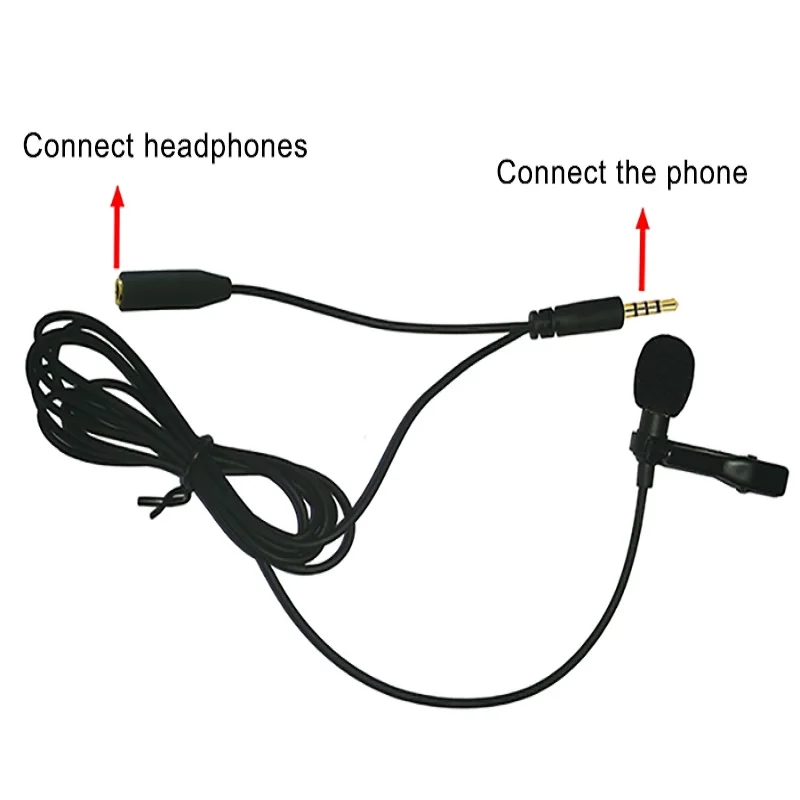 Портативный конденсаторный микрофон клип на лацкане Lavalier Mic проводной для iPhone