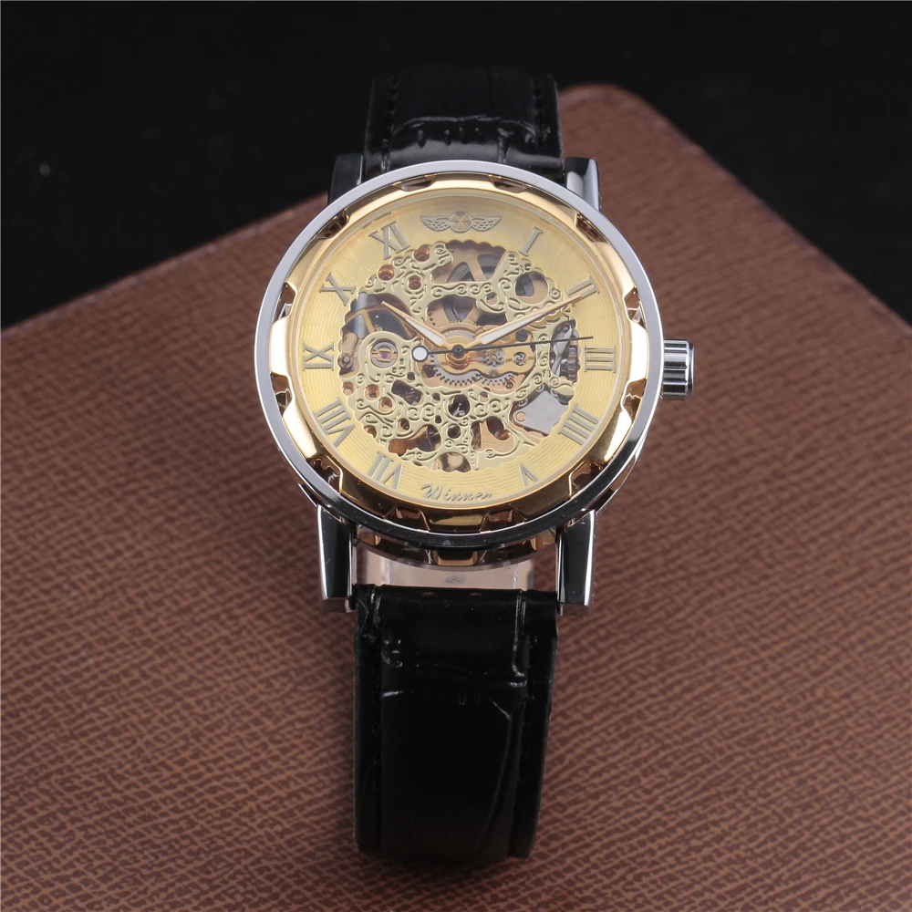 Winner Лучшая цена новинка мужские наручные часы скелетоны золотого цвета