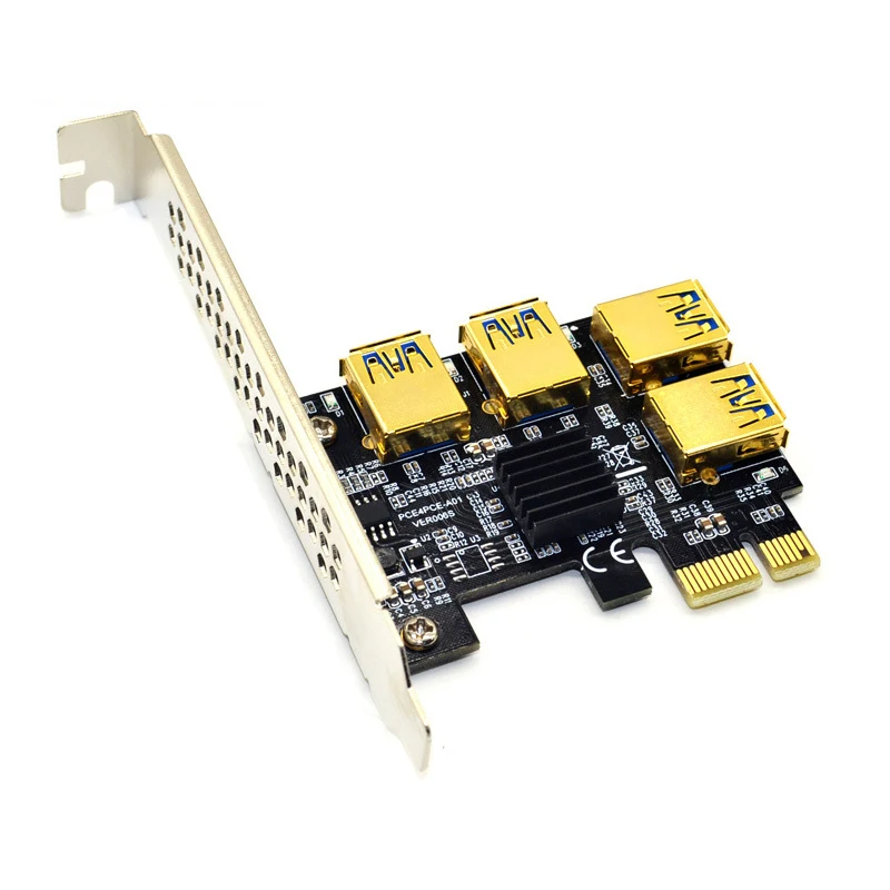 Riser USB 3,0 PCI-E Express 1x to 16x Riser Card Adapter PCIE 1 to 4 Slot PCIe port Multiplier Card for BTC Bitcoin Miner - Цвет: Серый