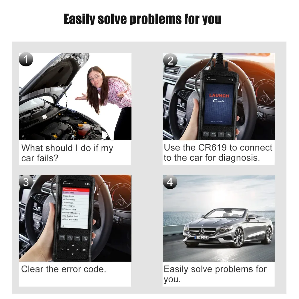 Launch Creader CR619 OBD 2 ODB2 OBD2 сканер двигателя ABS SRS O2 Датчик монитор отдых Автомобильный сканер автомобильный диагностический инструмент