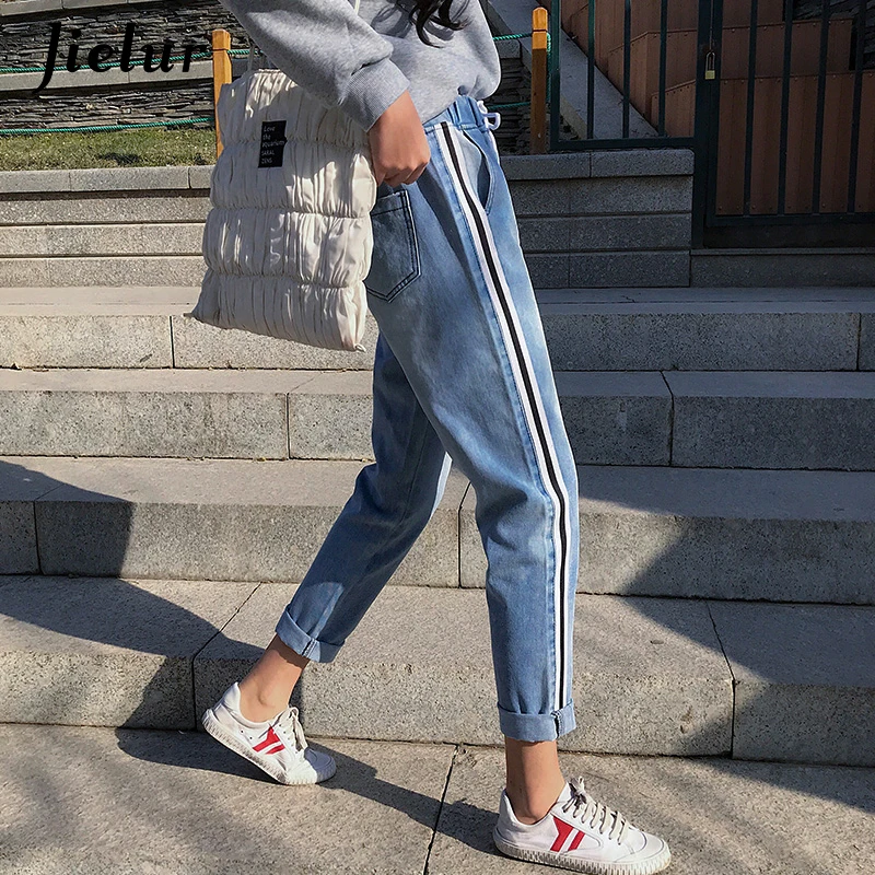 Jielur джинсы женские в полоску с высокой талией S 5XL Pantalon Mom Jean Femme 2020 корейский стиль