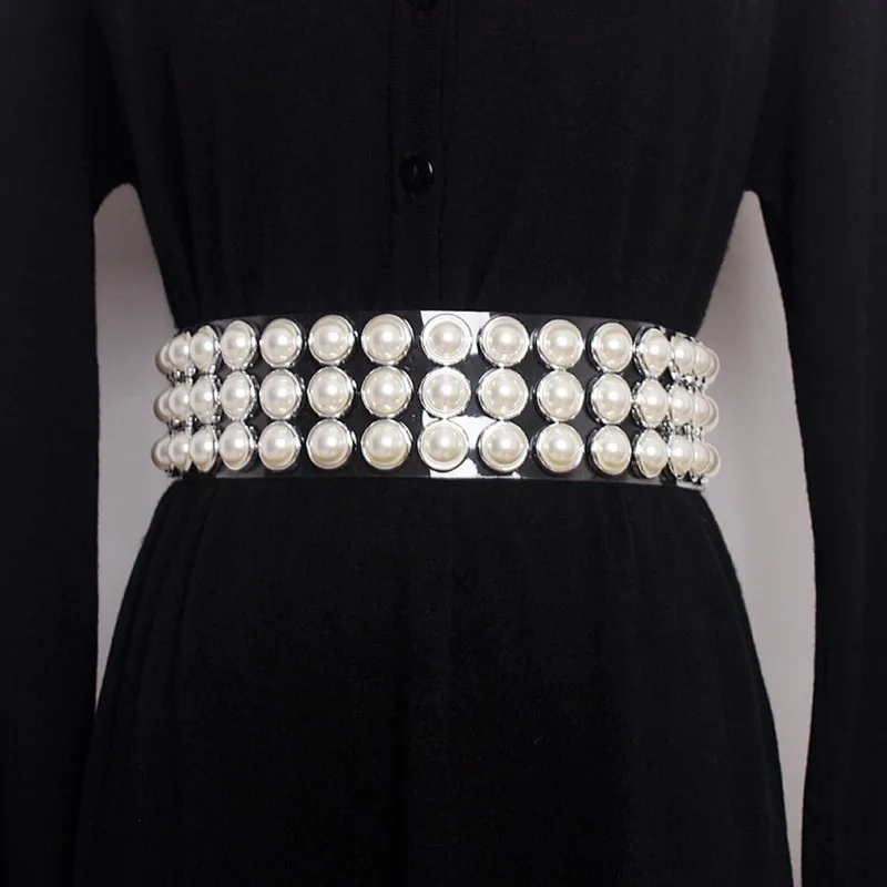 Pearls1 Belt TWOTWINSTYLE жемчуг пояс Женский бриллианты лоскутное прозрачные широкие ремни Летняя мода Harajuku широкие пояса аксессуары - Цвет: Pearls1 Belt
