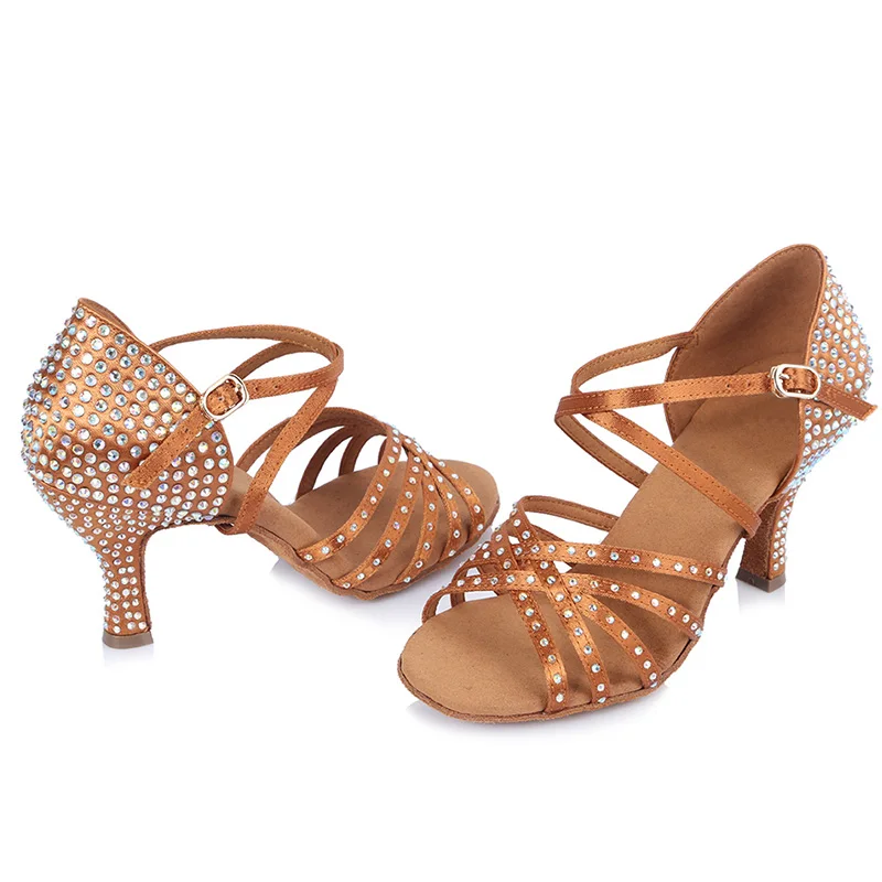 Новинка женская обувь для латинских танцев Танцевальная со стразами взрослых и