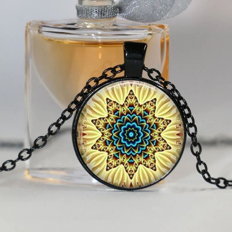 Очаровательные ожерелья из цветков мандалы и кулона купольное стекло ручной