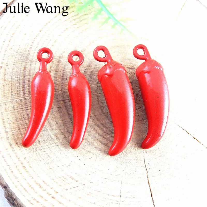 Julie Wang 5 шт. сплав Красный Эмаль Чили Очаровательное ожерелье подвеска серьги