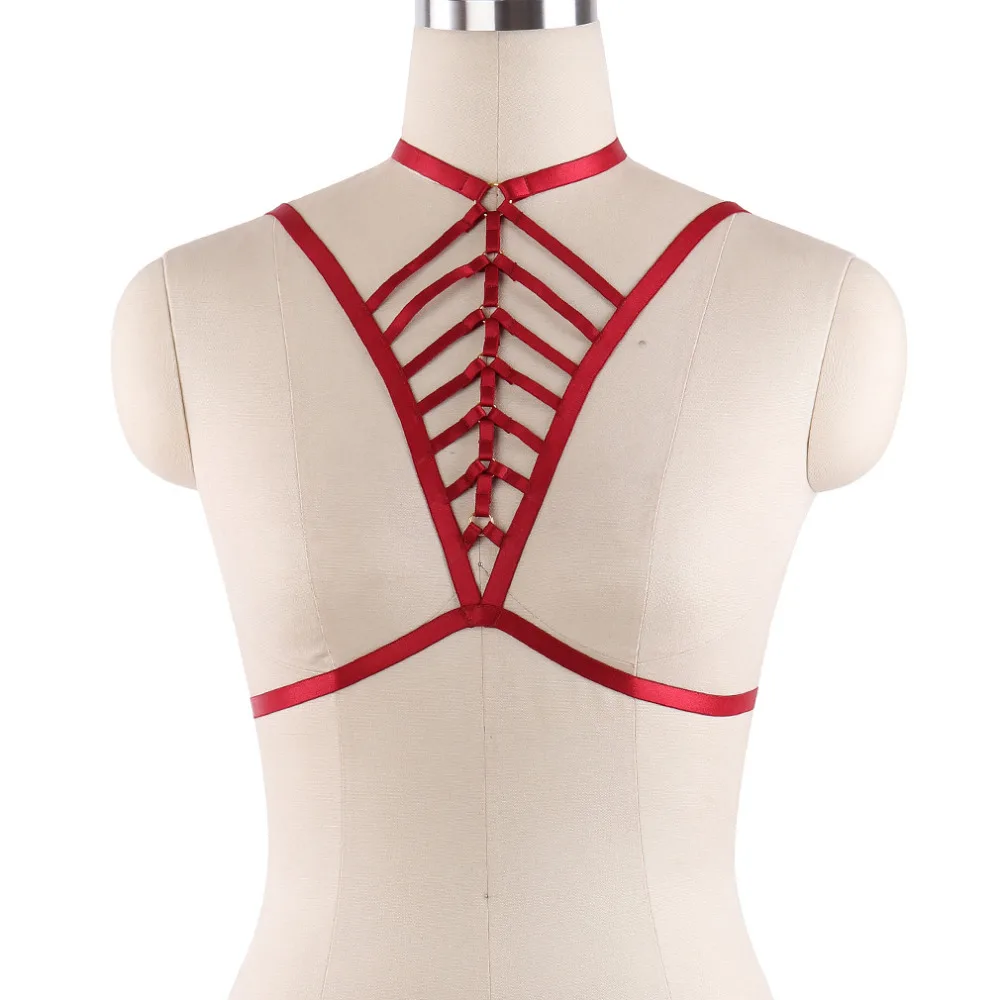 

Pastel Goth Rave Fetish Sexy Lingerie Body Harness China Things Red Harness Bra Bondage Harness Harajuku Goth Cage Bra