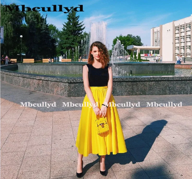 Mbcullyd Черное и желтое платье трапециевидной формы для выпускного вечера длинное