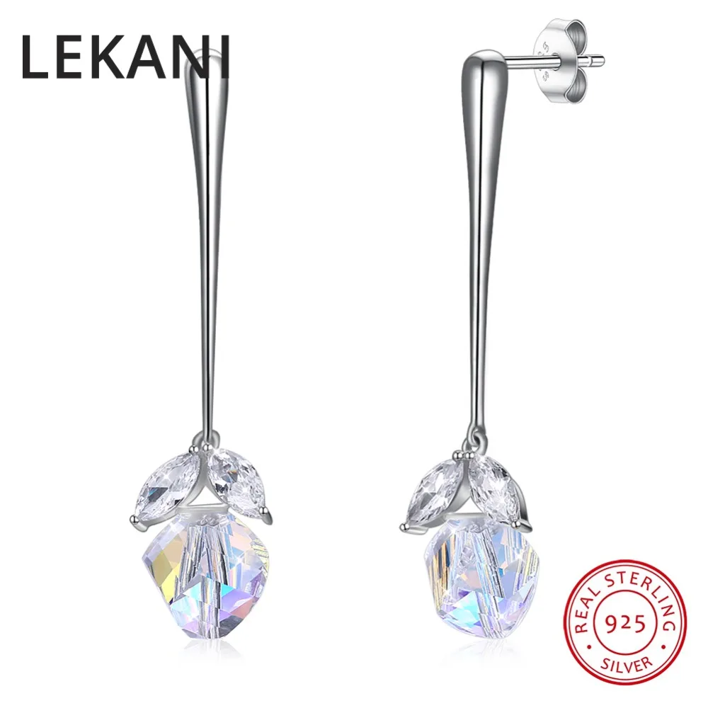 

LEKANI Crystals From Austria Beads Drop Earrings S925 Sterling Silver Colorful Pendant Piercing For Women Party Wedding Gifts