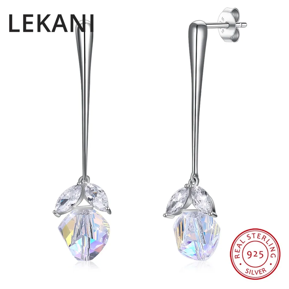 Серьги подвески женские из серебра 925 пробы с кристаллами