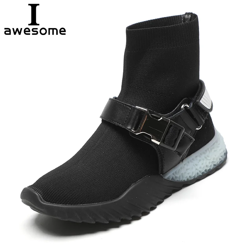 Женские кроссовки повседневная трикотажная обувь на плоской платформе высокие